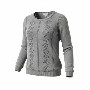 Garnet Hill Gray 100% Cashmere Chevron Knit Sweater XS